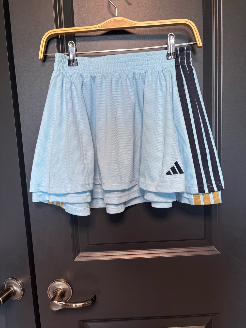 adidas Light Blue Kids Athletic Skort with Navy and Gold Accents